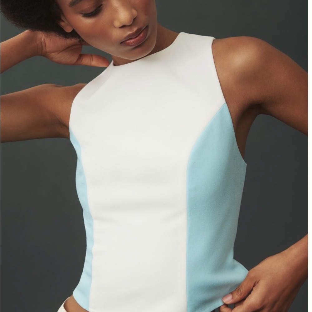 Anthropologie Sleeveless White and Blue Women's Top